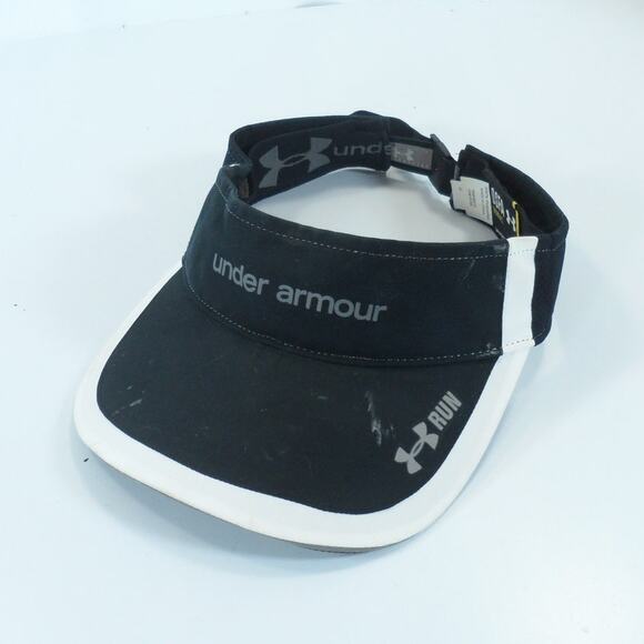 Under Armour Run Lightweight Strapback Sun Visor Cap Hat White Black Heat Gear - Picture 1 of 10